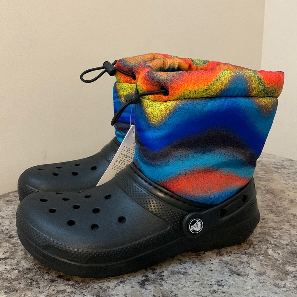Black Fur-Lined Croc Boots